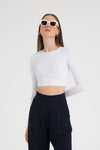 Soft Touch Yuvarlak Yaka Kısa Bluz Beyaz