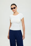 Ultra Soft Kayık Yaka Kısa Kol Bluz Ekru