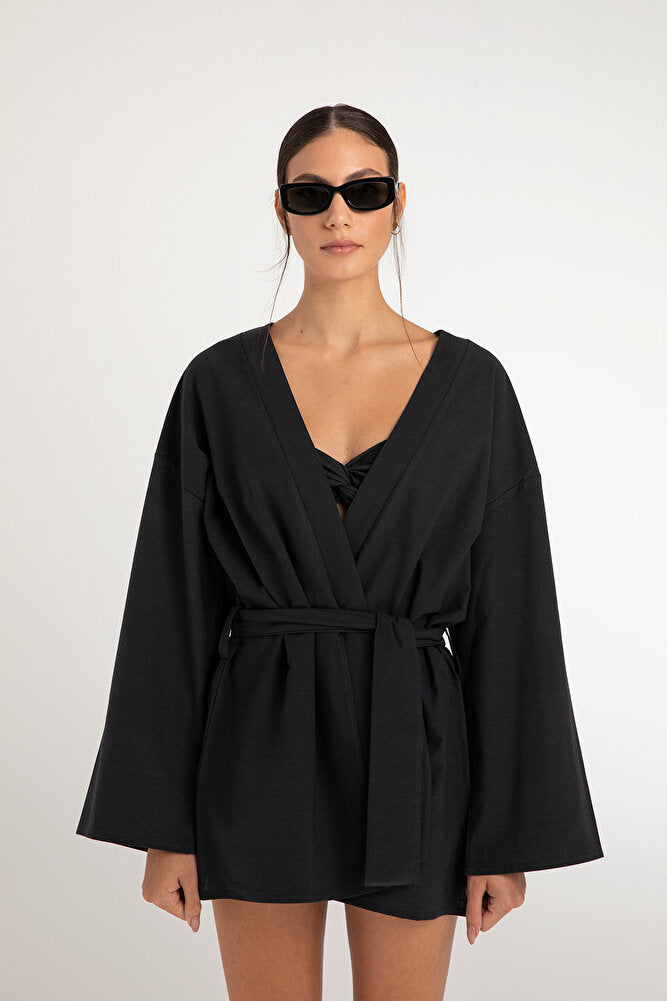 Maia Keten Kimono Siyah