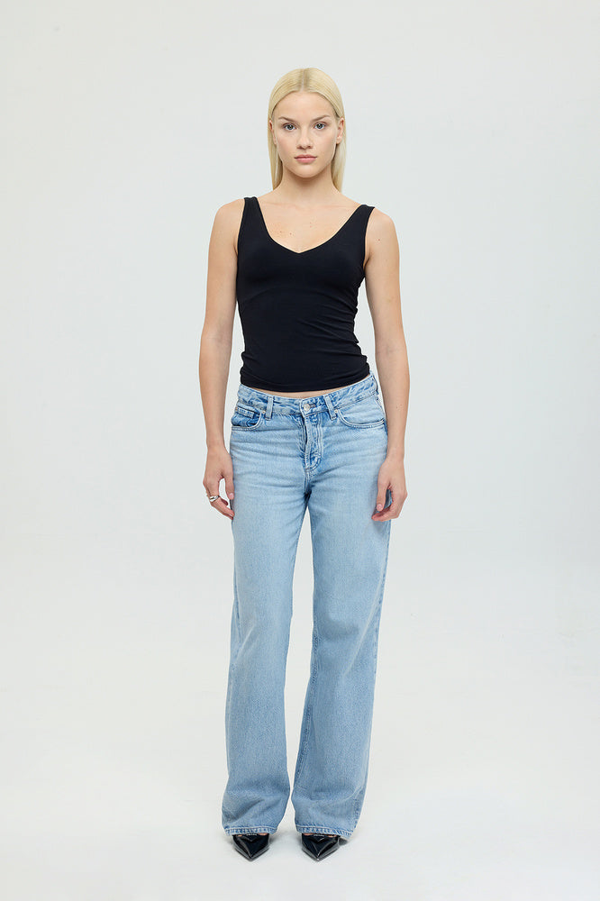 Ultra Soft V Yaka Tulum Kolsuz Bluz Siyah