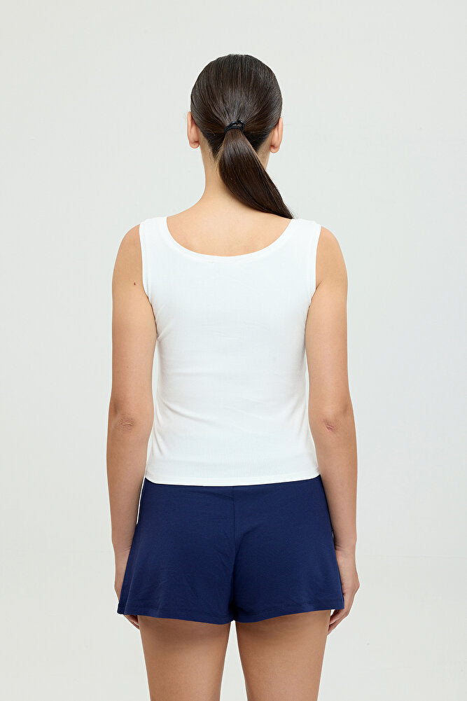Soft Rib Oval Yaka Kolsuz Bluz Bej