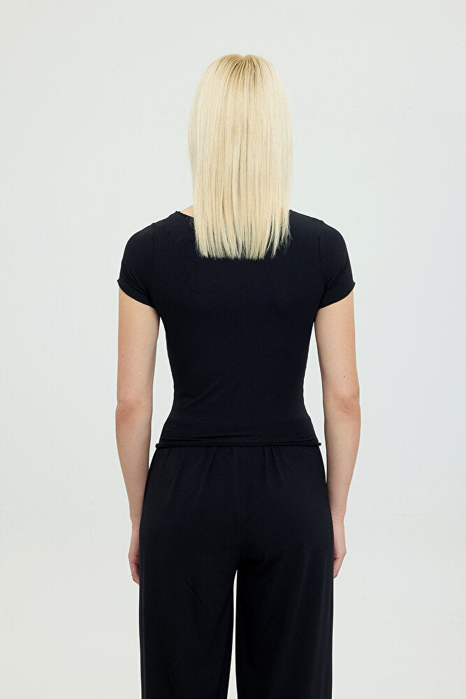 Ultra Soft Kayık Yaka Kısa Kol Bluz Siyah