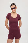 Ultra Soft V Yaka Kısa Kol Bluz Bordo