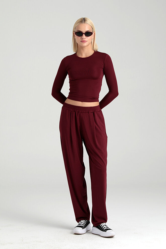 Soft Touch Şalvar Pantolon Bordo