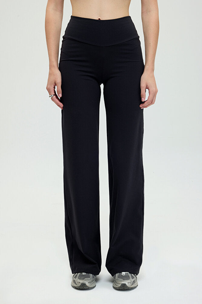 Comfort Yüksek Bel Düz Kesim Pantolon Siyah