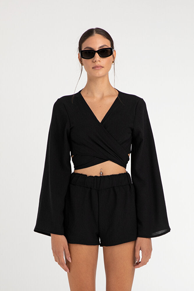 Lagom Bağlamalı Bluz Siyah