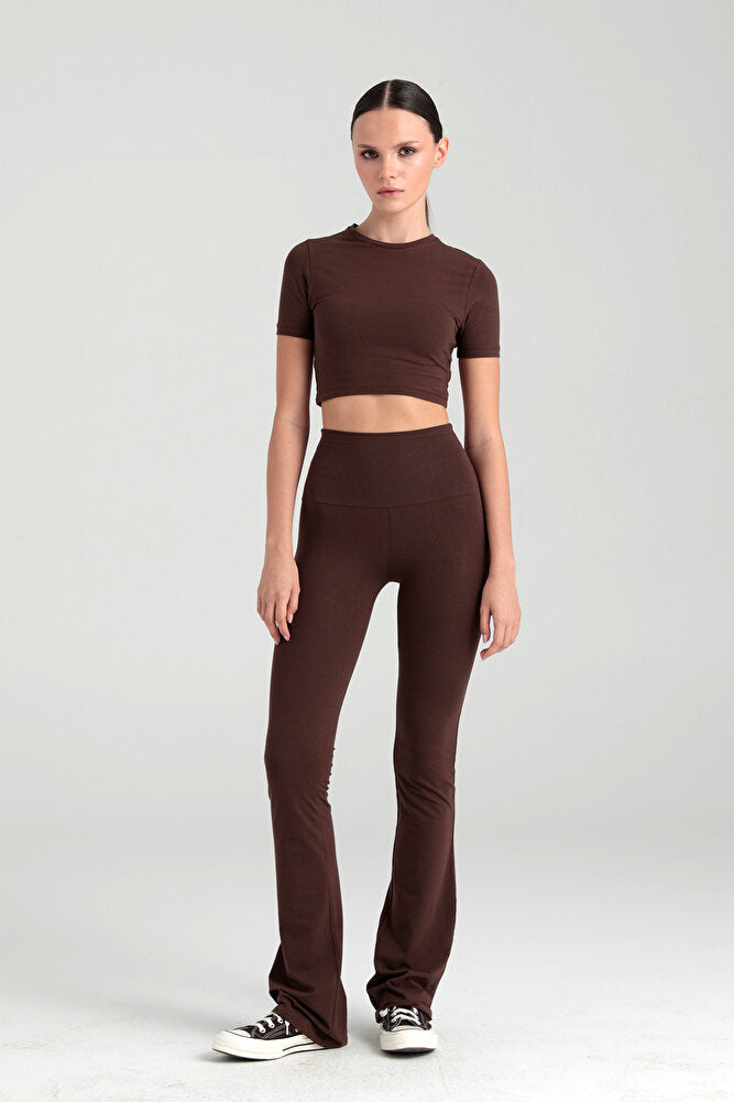 Ultra Soft Ispanyol Paça Pantolon Kahverengi