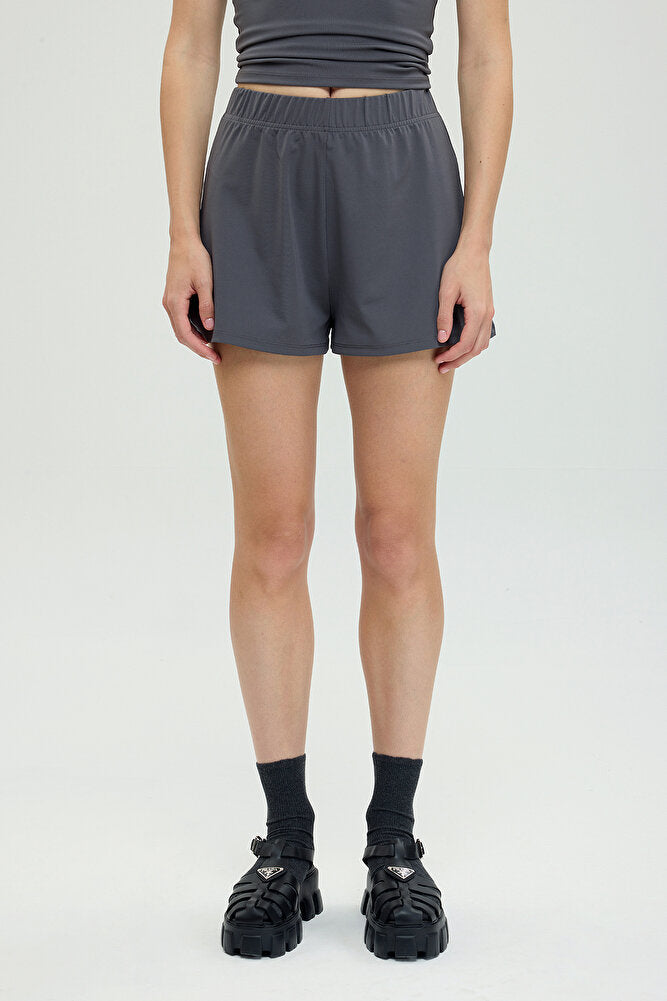 Soft Touch Lastikli Şort Füme