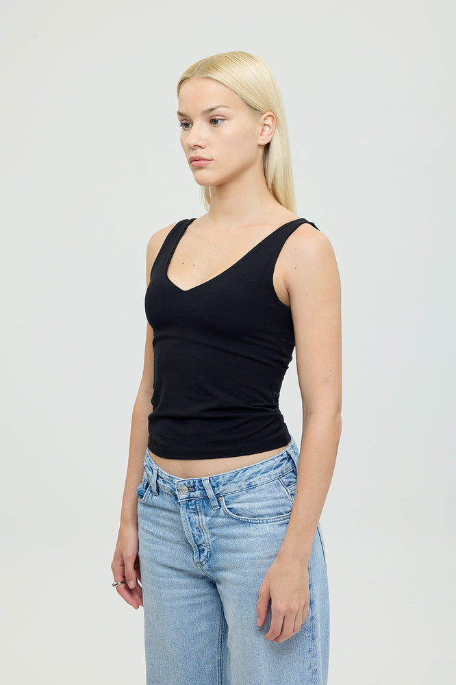 Ultra Soft V Yaka Tulum Kolsuz Bluz Siyah