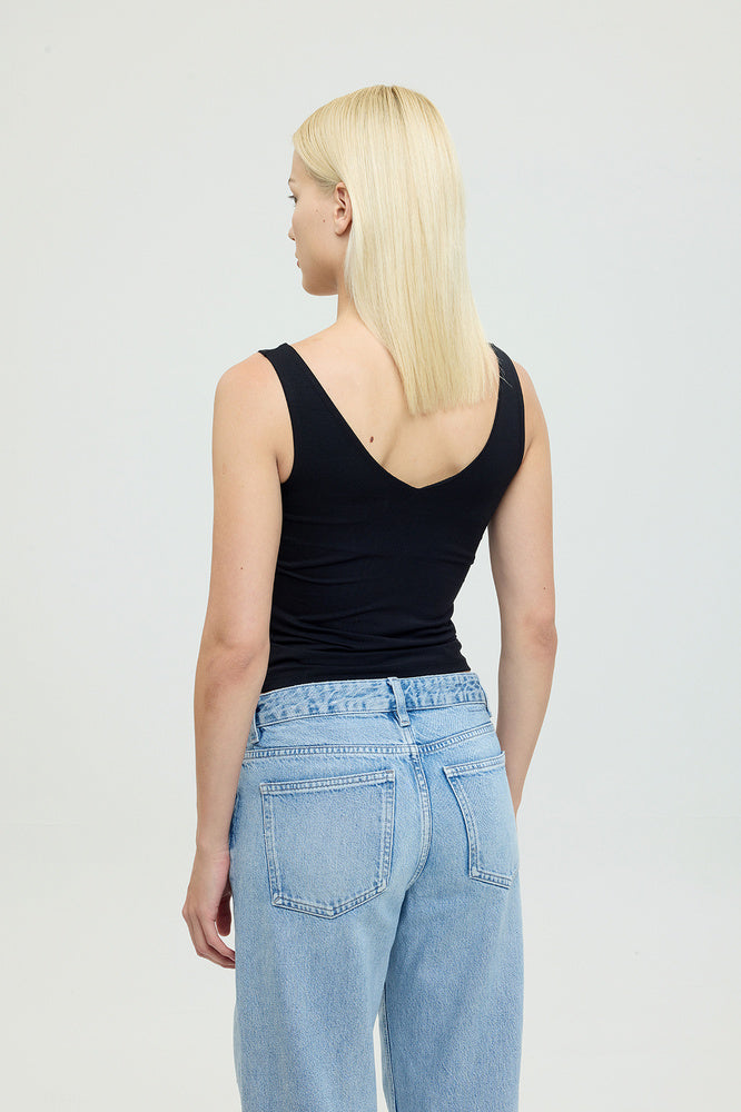 Ultra Soft V Yaka Tulum Kolsuz Bluz Siyah