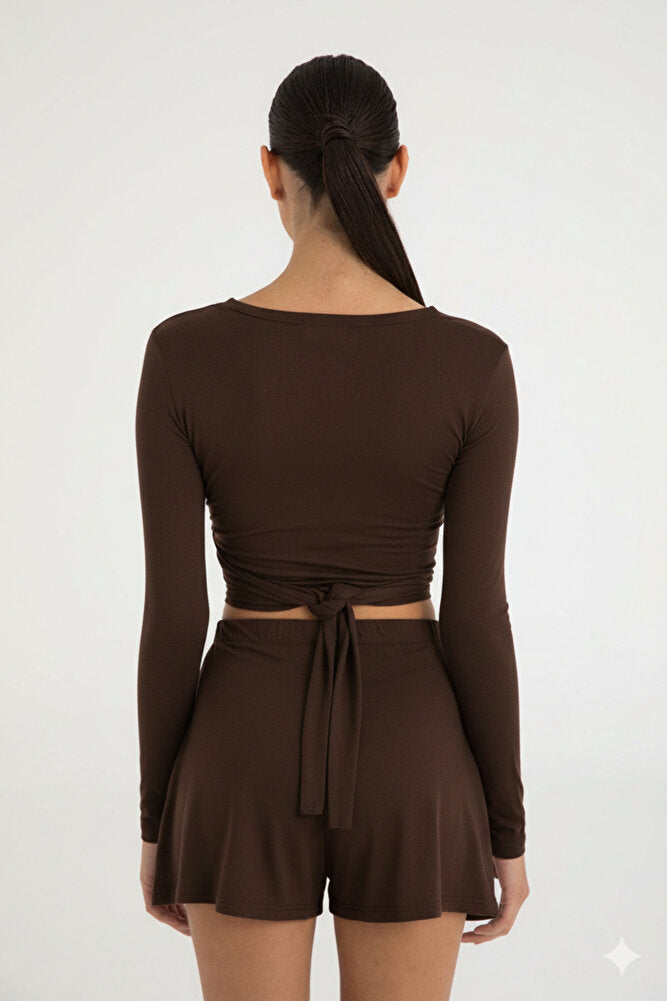 Ultra Soft Bağlama Detaylı Bluz Kahverengi