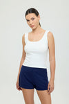 Soft Rib Oval Yaka Kolsuz Bluz Ekru