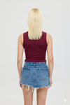 Ultra Soft Yuvarlak Yaka Kolsuz Bluz Bordo