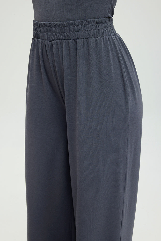 Ultra Soft Düz Kesim Bol Pantolon Füme