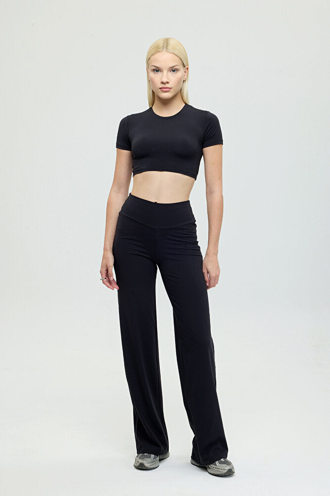 Comfort Yüksek Bel Düz Kesim Pantolon Siyah