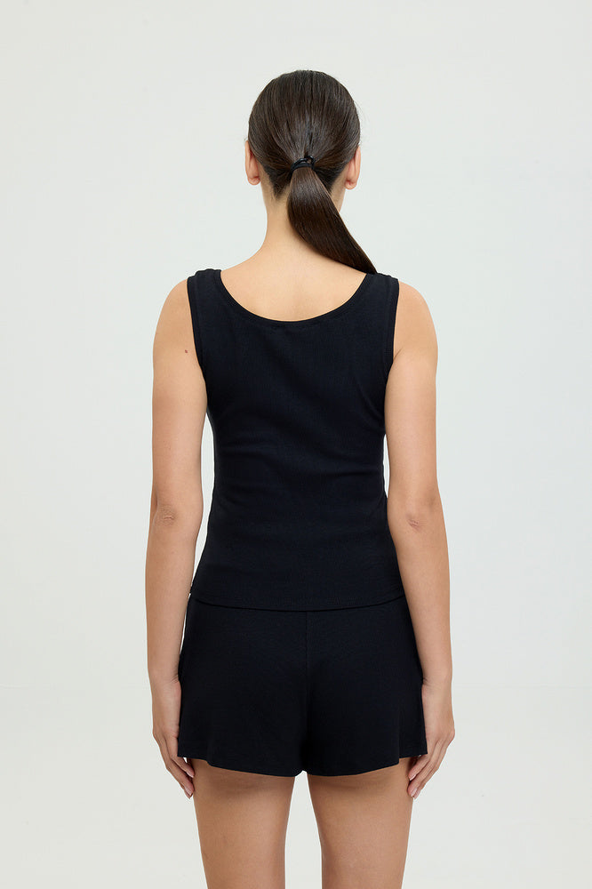 Soft Rib Oval Yaka Kolsuz Bluz Siyah