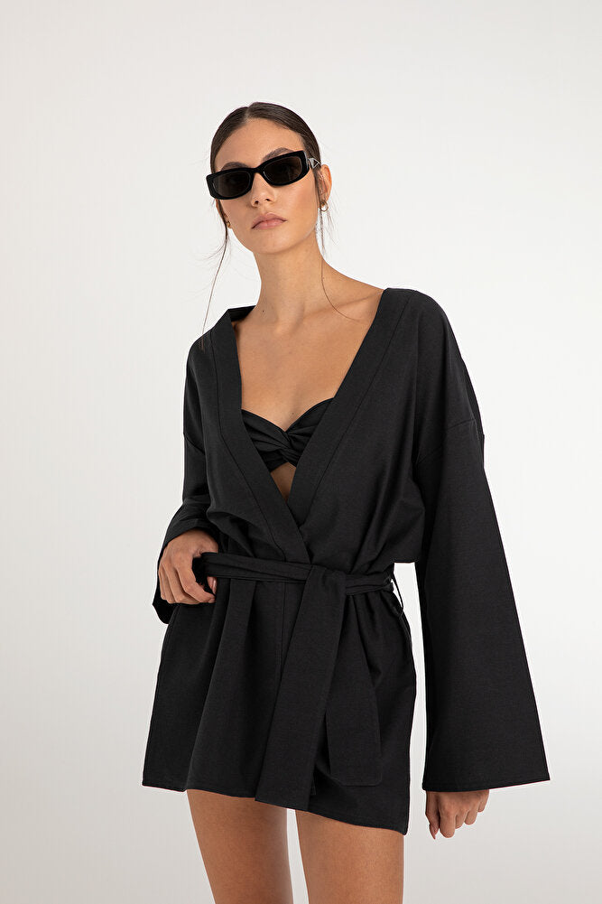 Maia Keten Kimono Siyah