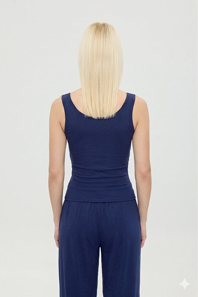 Ultra Soft Oval Yaka Kolsuz Bluz Lacivert
