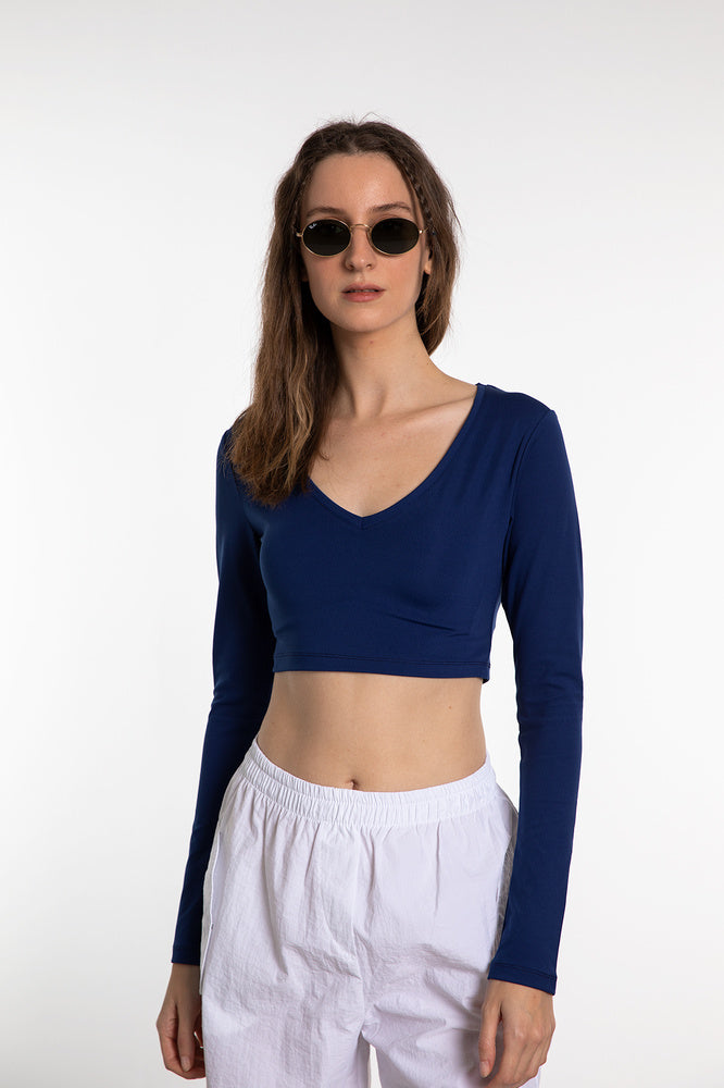 Soft Touch V Yaka Kısa Bluz Lacivert