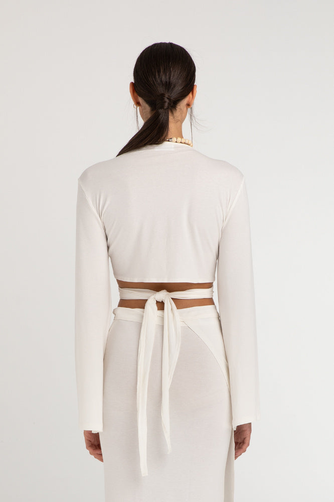 Ultra Soft Bağlamalı Volan Kol Bluz Ekru