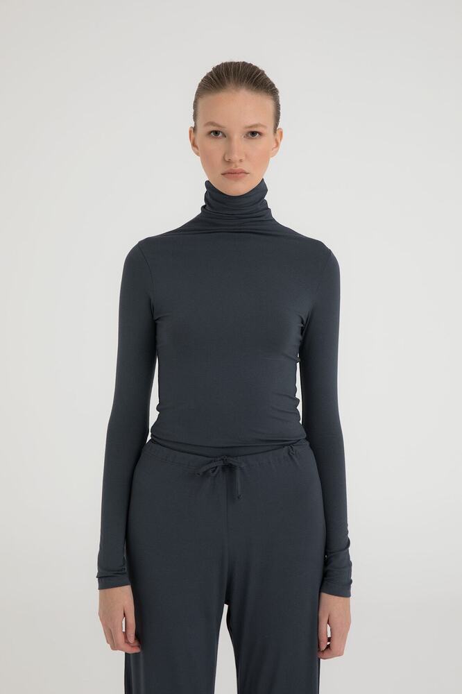 Ultra Soft Balıkçı Yaka Bluz Füme