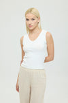 Soft Rib V Yaka Kolsuz Bluz Ekru