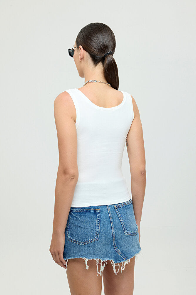 Ultra Soft Oval Yaka Kolsuz Bluz Ekru