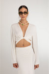 Ultra Soft Bağlamalı Volan Kol Bluz Ekru