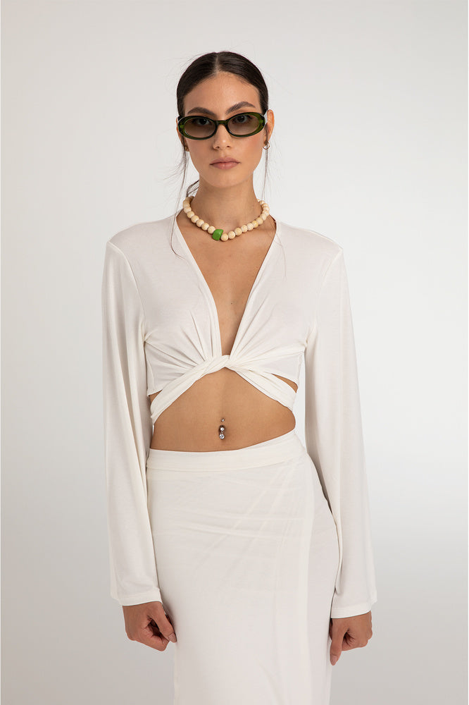 Ultra Soft Bağlamalı Volan Kol Bluz Ekru