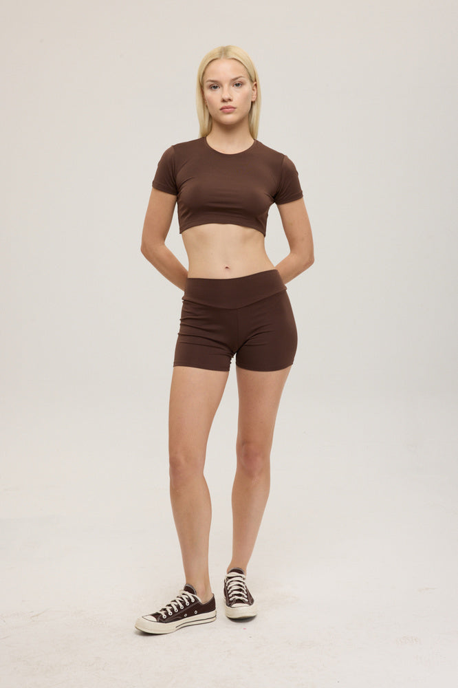 Comfort Yüksek Bel Şort Tayt Kahverengi