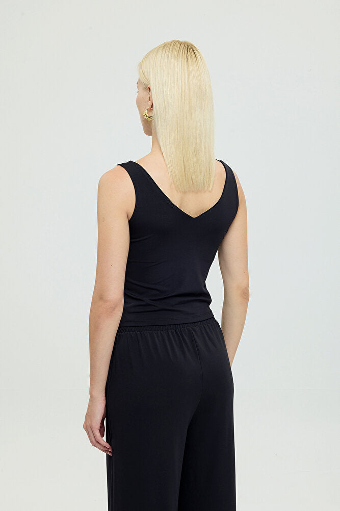 Soft Touch V Yaka Tulum Bluz Siyah