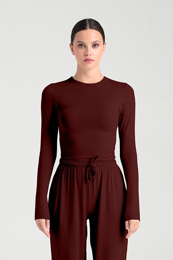 Ultra Soft Yuvarlak Yaka Bluz Bordo