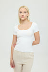 Soft Rib Oval Yaka Kısa Kol Bluz Ekru