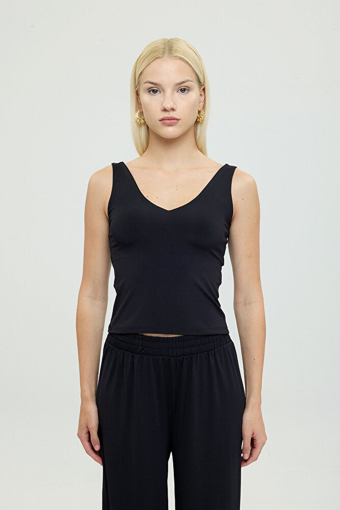 Soft Touch V Yaka Tulum Bluz Siyah