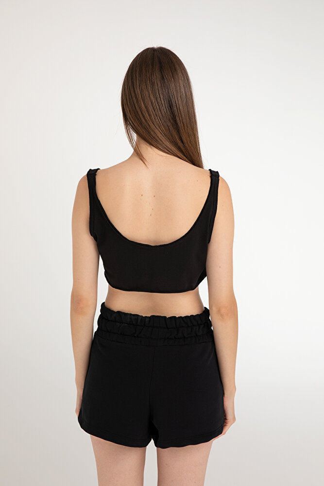 Cotton Geniş Kesim Crop Top Siyah