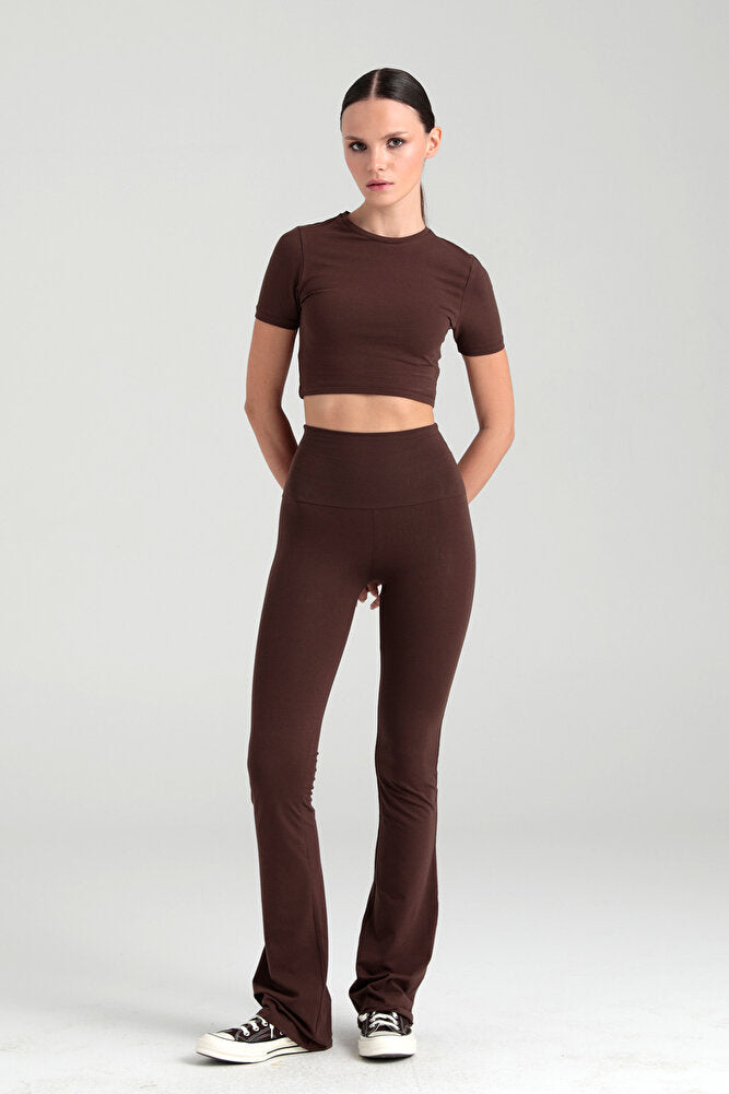 Ultra Soft Ispanyol Paça Pantolon Kahverengi