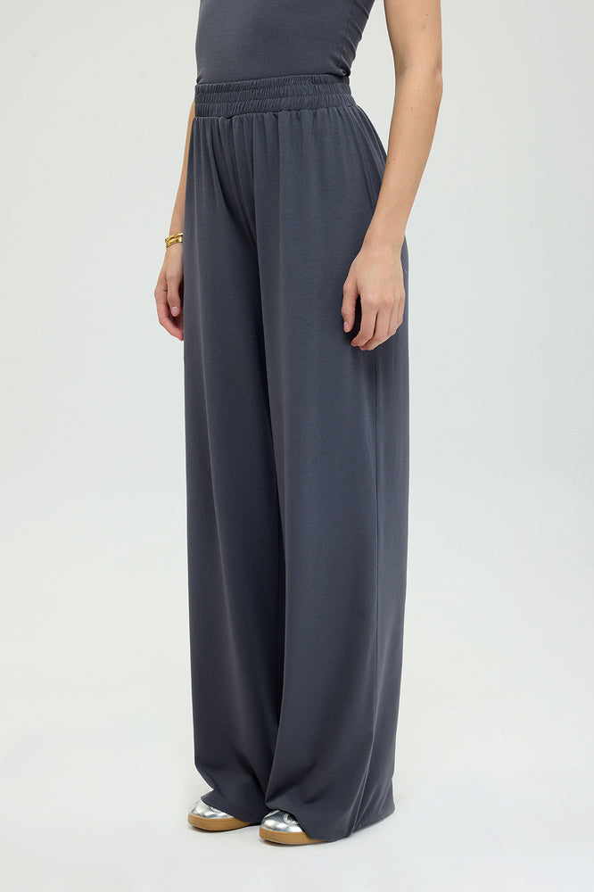 Ultra Soft Düz Kesim Bol Pantolon Füme