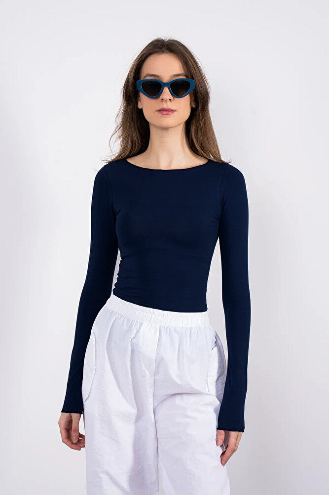 Ultra Soft Kayık Yaka Bluz Lacivert