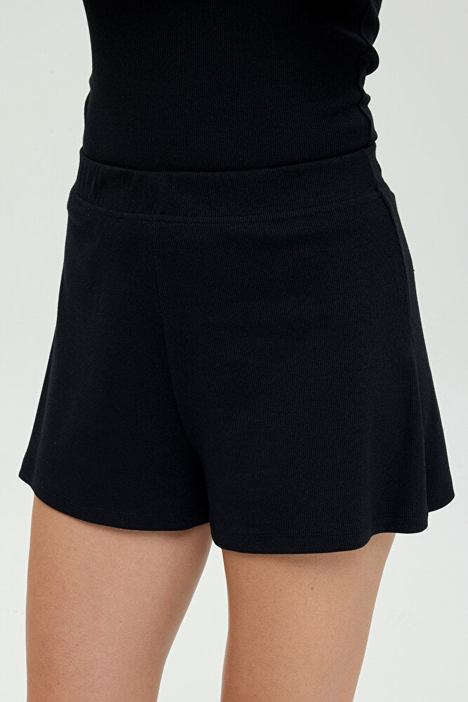 Soft Rib Lastikli Şort Siyah