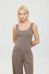 Ultra Soft Oval Yaka Kolsuz Bluz Vizon
