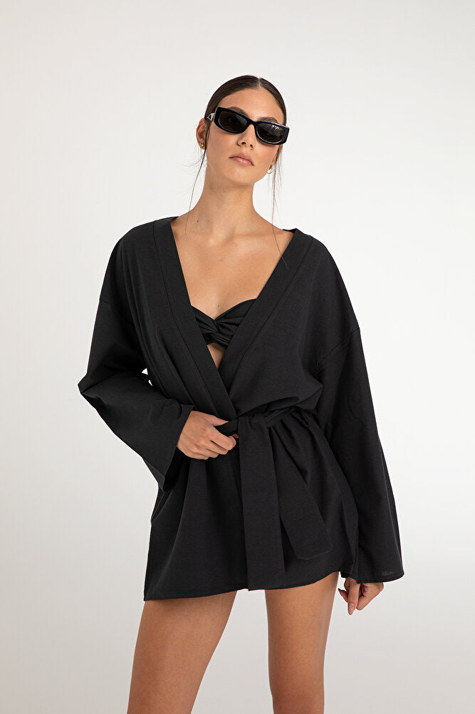 Maia Keten Kimono Siyah