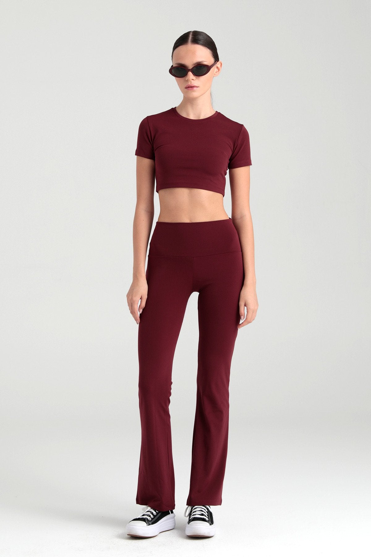 Comfort Yüksek Bel Ispanyol Paça Tayt Bordo