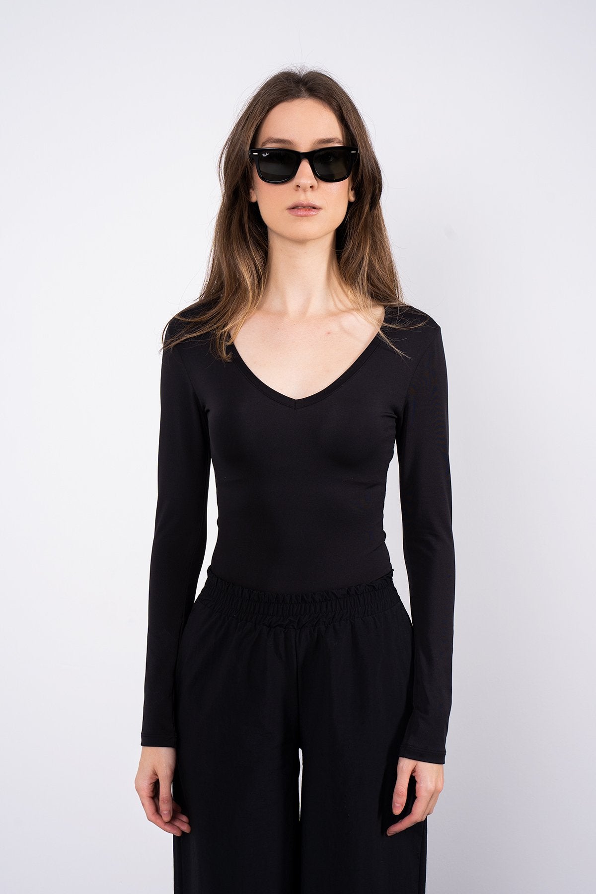 Soft Touch V Yaka Bluz Siyah