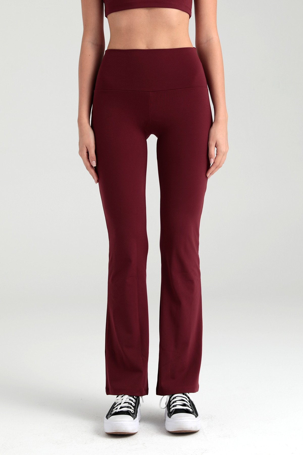 Comfort Yüksek Bel Ispanyol Paça Tayt Bordo