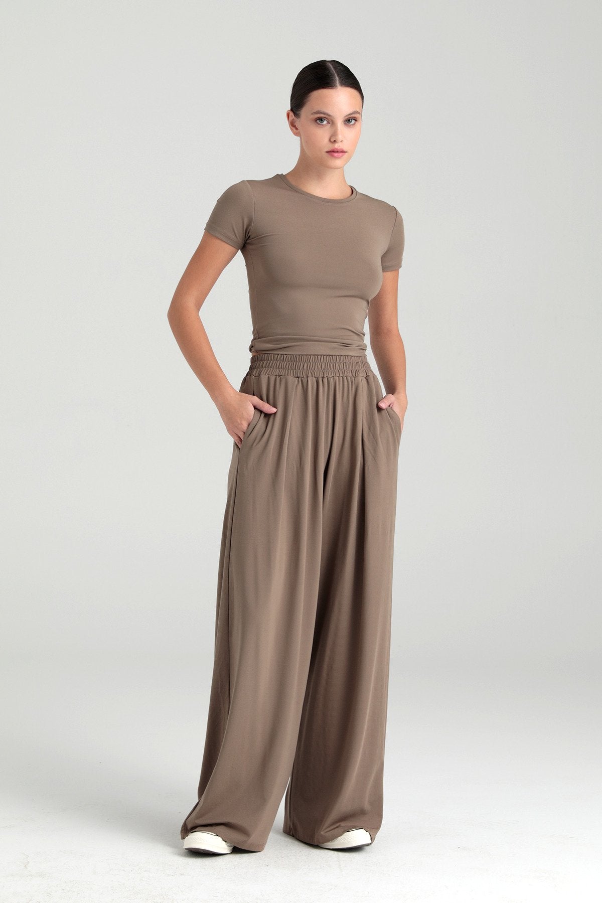 Soft Touch Piliseli Pantolon Vizon