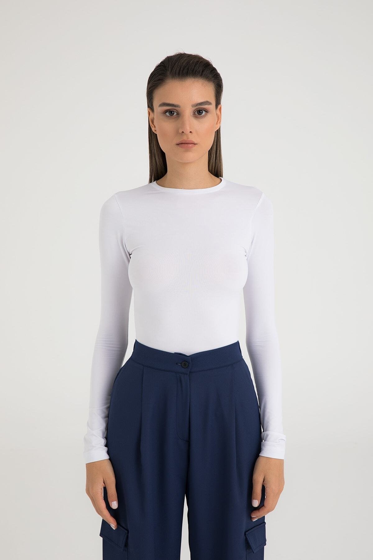 Soft Touch Yuvarlak Yaka Bluz Beyaz