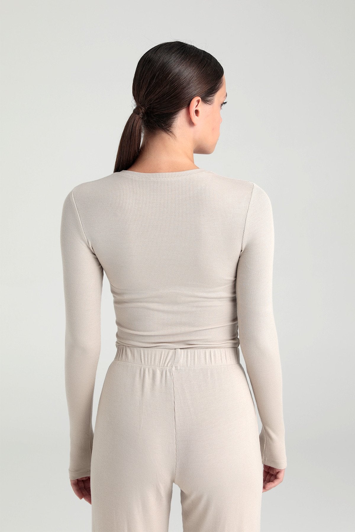 Soft Rib Yuvarlak Yaka Bluz Bej