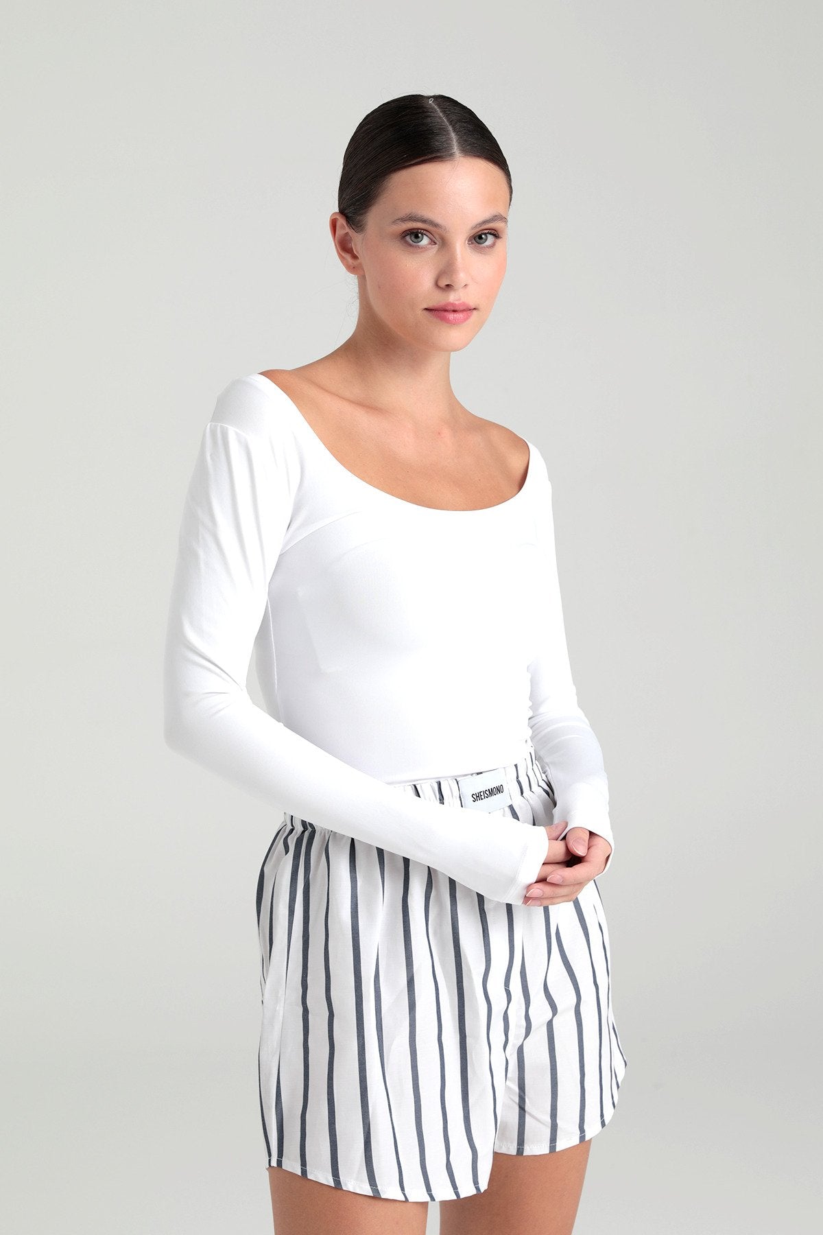 Soft Touch Oval Yaka Bluz Beyaz