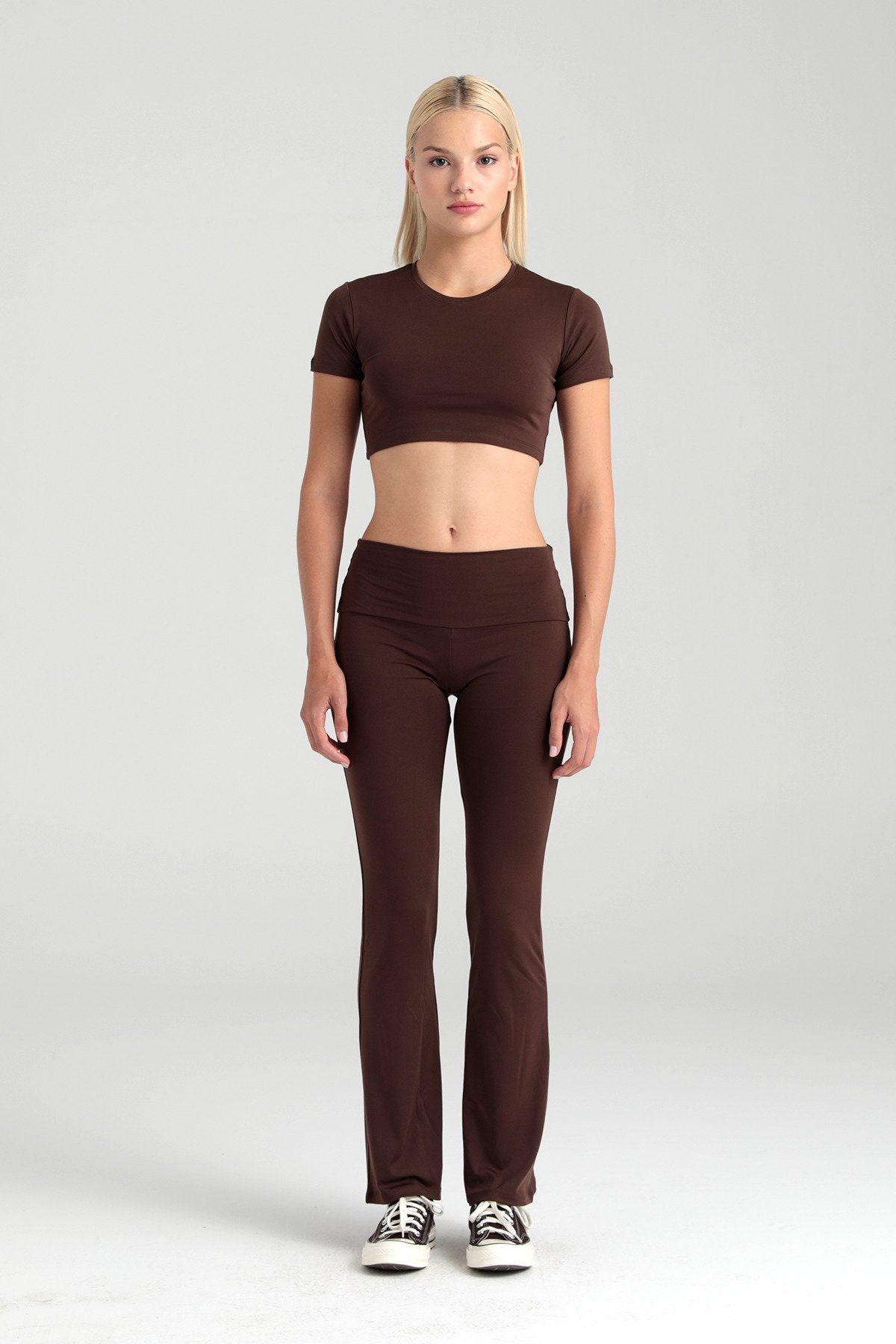 Comfort Yüksek Bel Ispanyol Paça Tayt Kahverengi