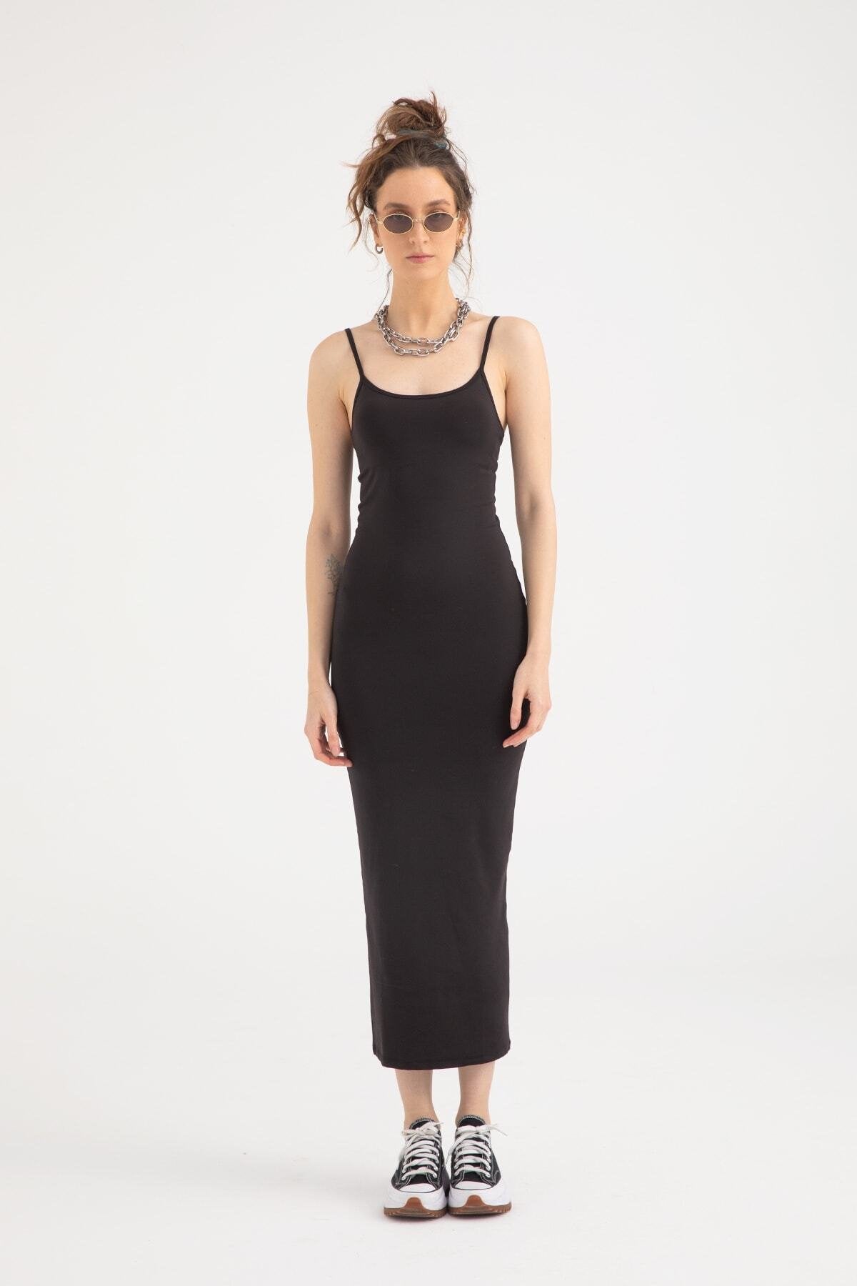 Soft Touch Ip Askılı Elbise Siyah